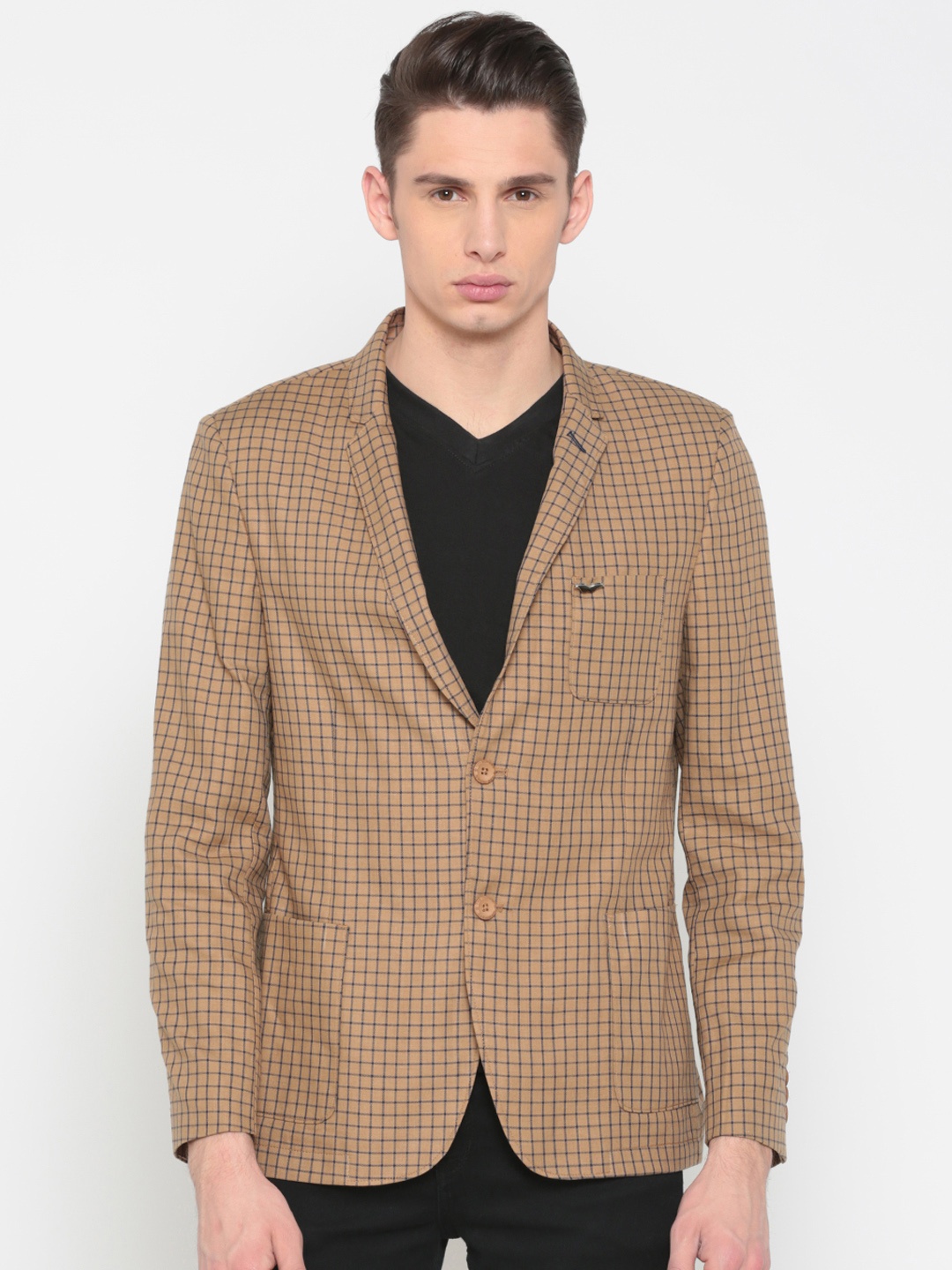 

The Indian Garage Co Brown & Black Checked Single-Breasted Slim Fit Casual Blazer