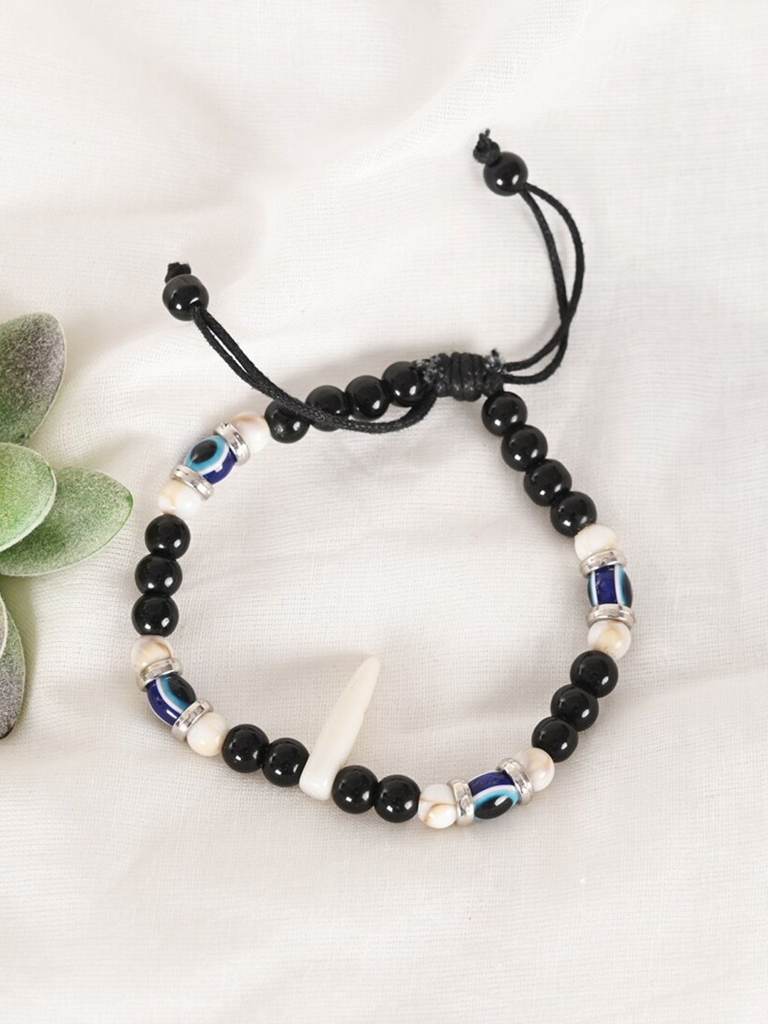 

NVR Unisex Evil Eye Crystal Beaded Wraparound Bracelet, Black