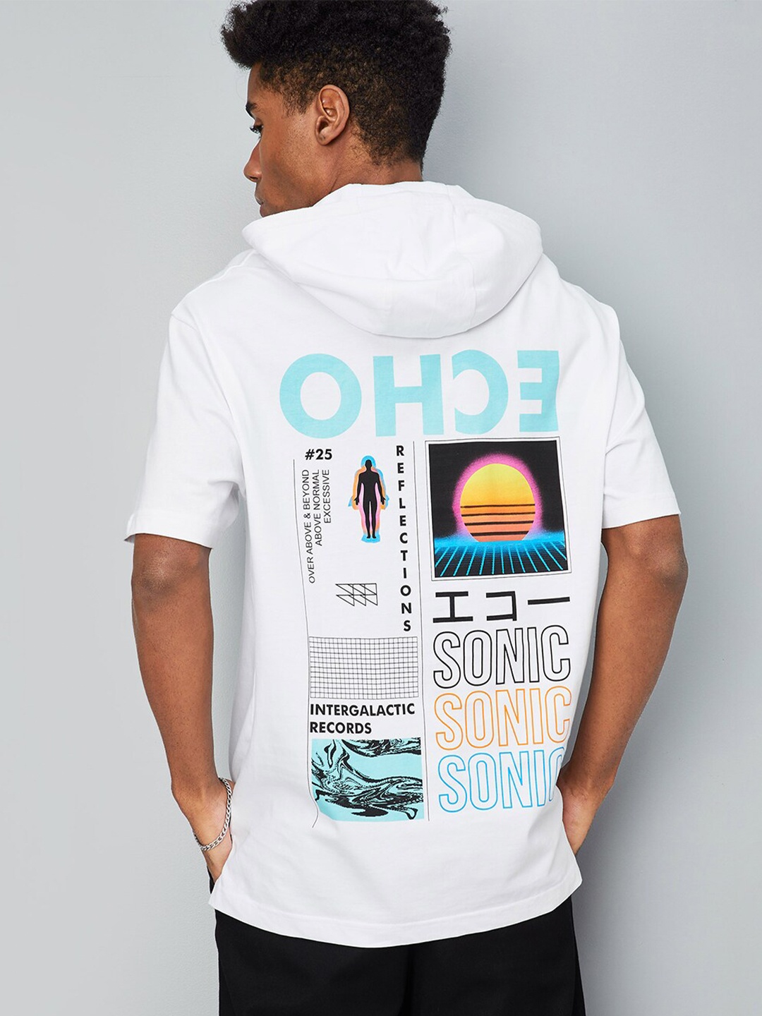 

max Typography Printed Hooded Pure Cotton T-shirt, White