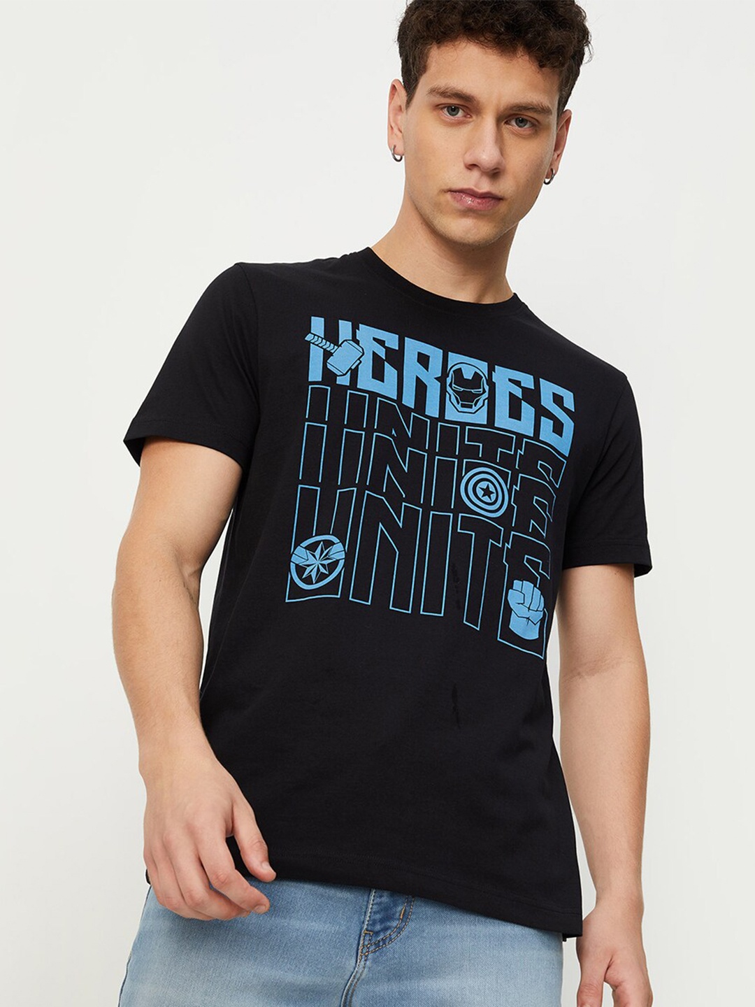 

max Typography Printed Pure Cotton T-shirt, Black