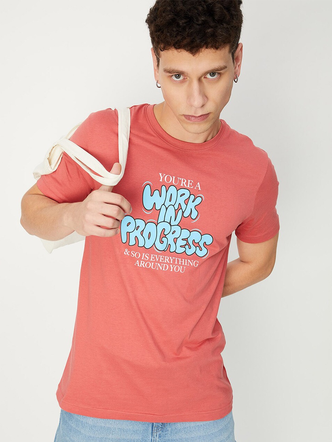 

max Typography Printed Pure Cotton T-shirt, Red