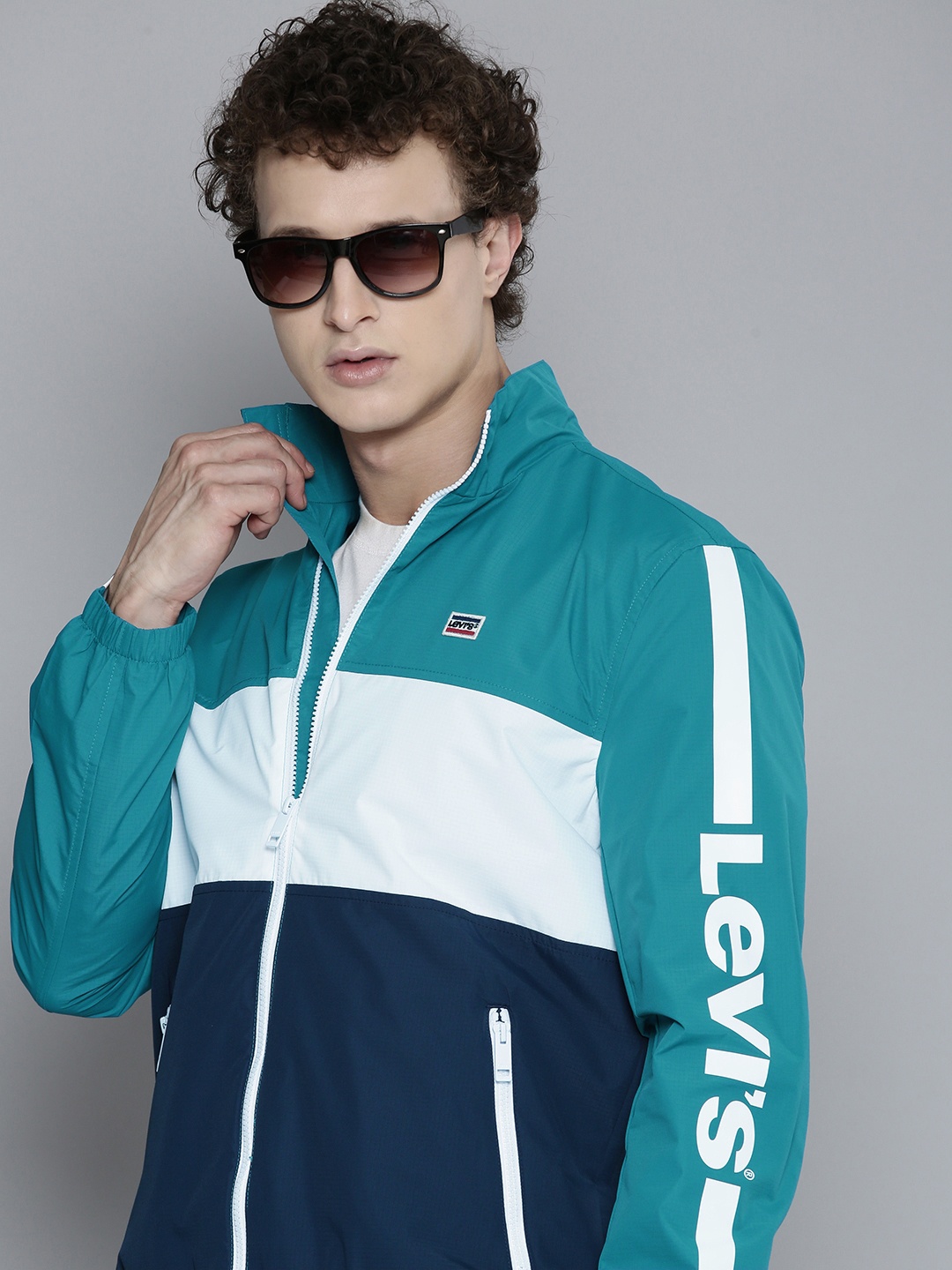 

Levis Men Colourblocked Bomber Jacket, Teal