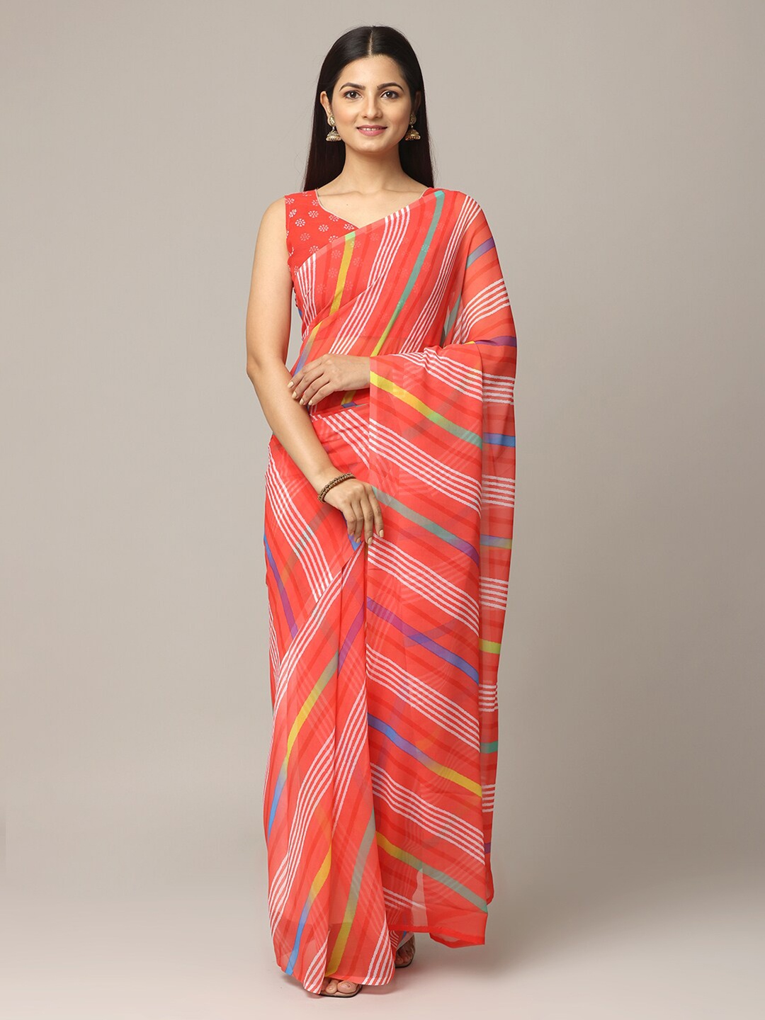 

VASTRANAND Georgette Leheriya Saree, Orange