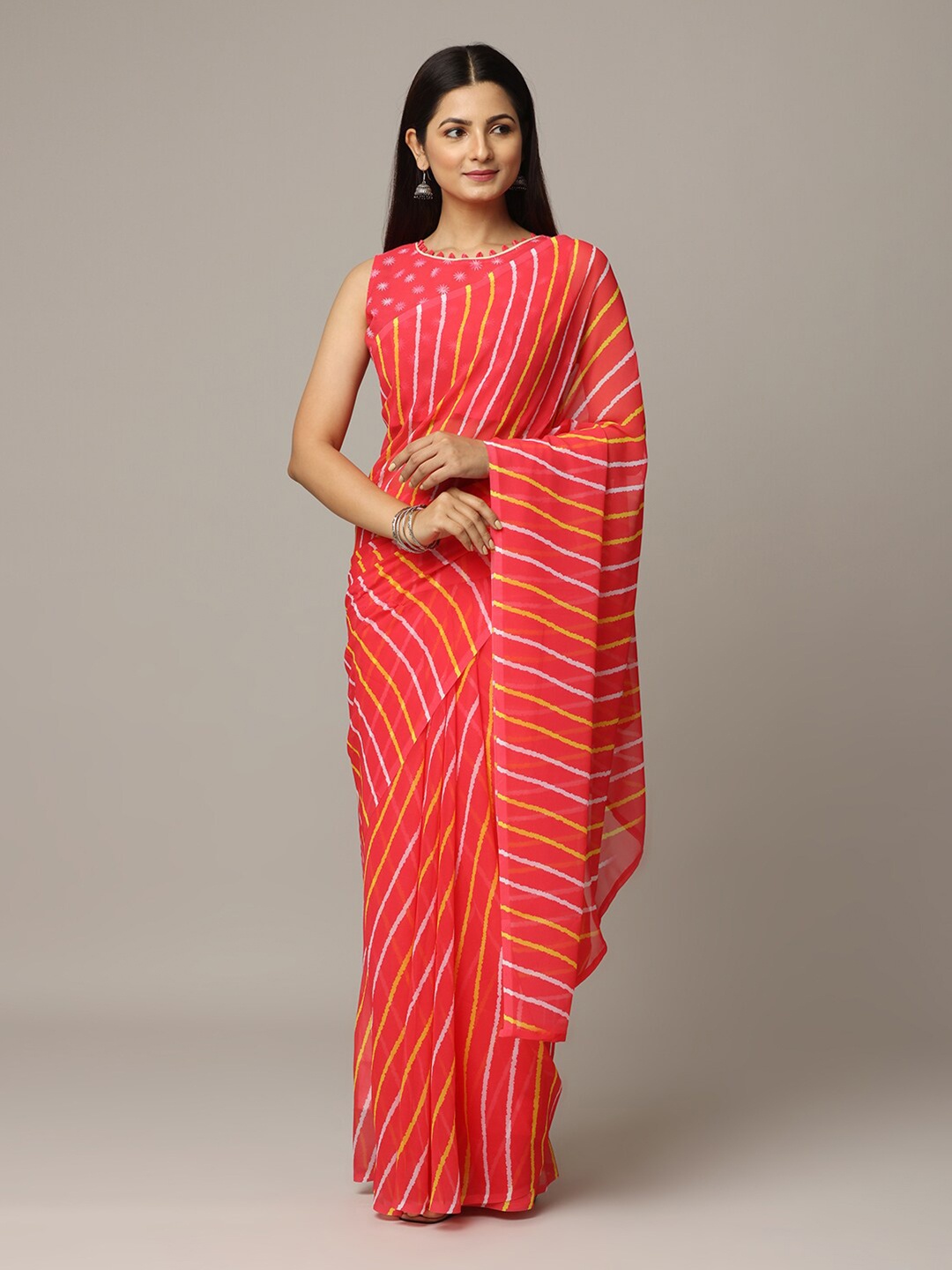 

VASTRANAND Georgette Leheriya Saree, Red