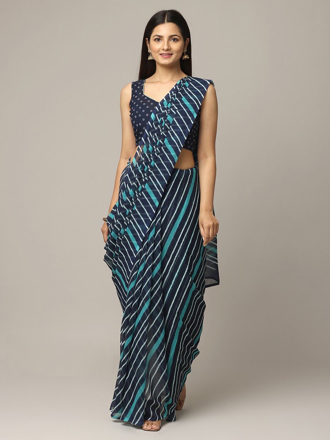 

VASTRANAND Georgette Leheriya Saree, Navy blue