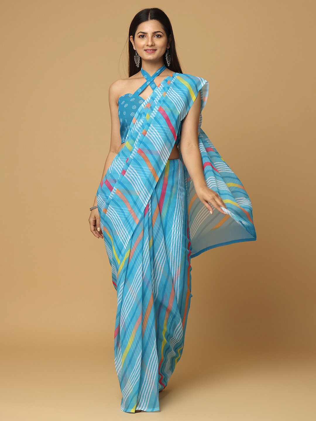 

VASTRANAND Georgette Leheriya Saree, Blue