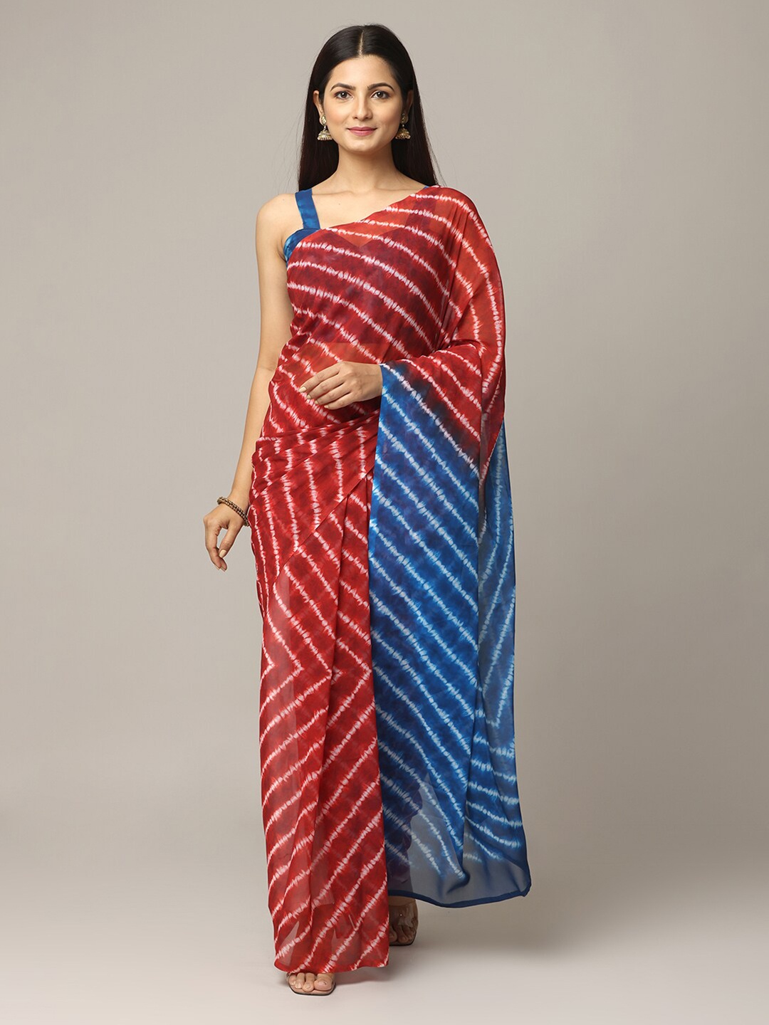 

VASTRANAND Striped Georgette Dabu Saree, Blue