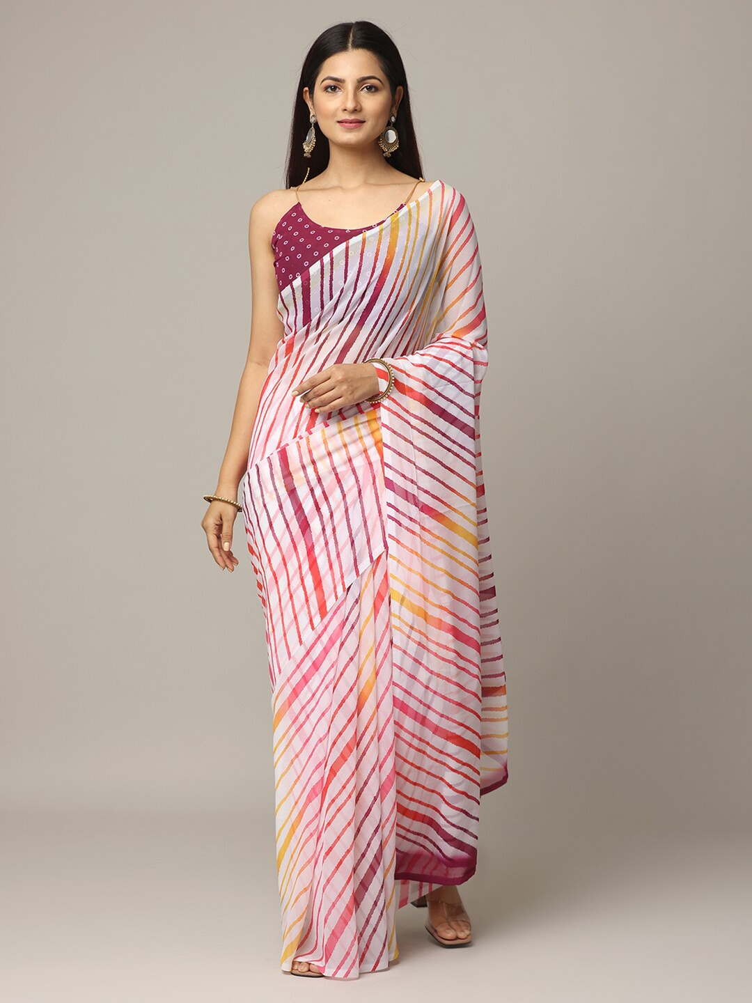 

VASTRANAND Georgette Leheriya Saree, White