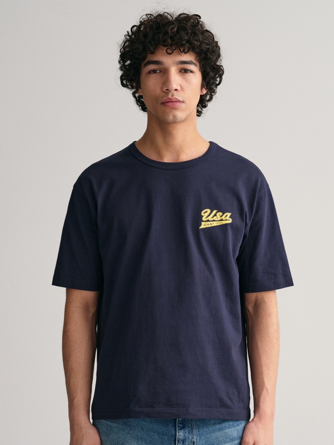 

GANT Relaxed Fit Typography Printed Round Neck T-Shirt, Navy blue