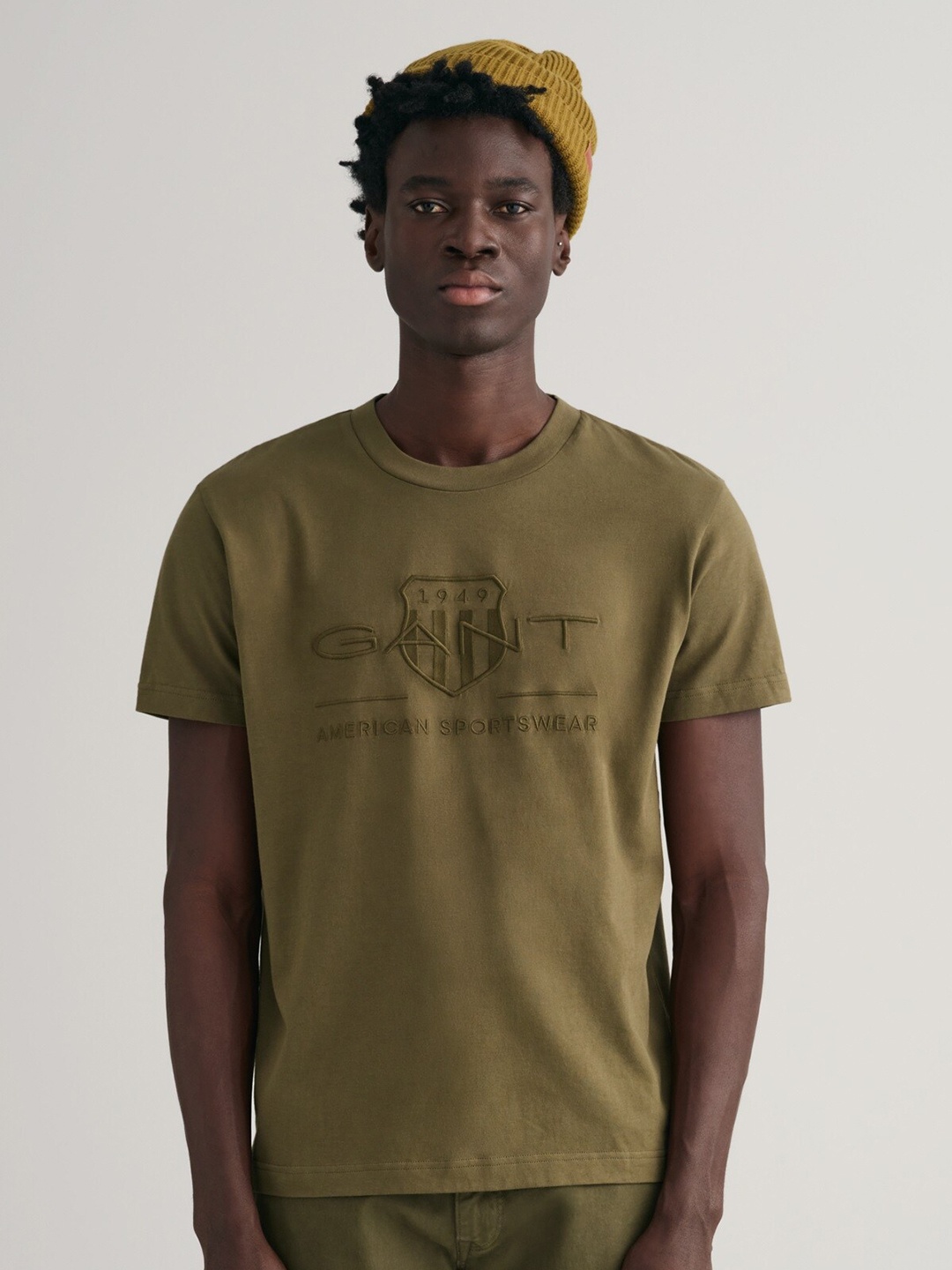 

GANT Round Neck Typography Embroiderd Cotton T-Shirt, Olive