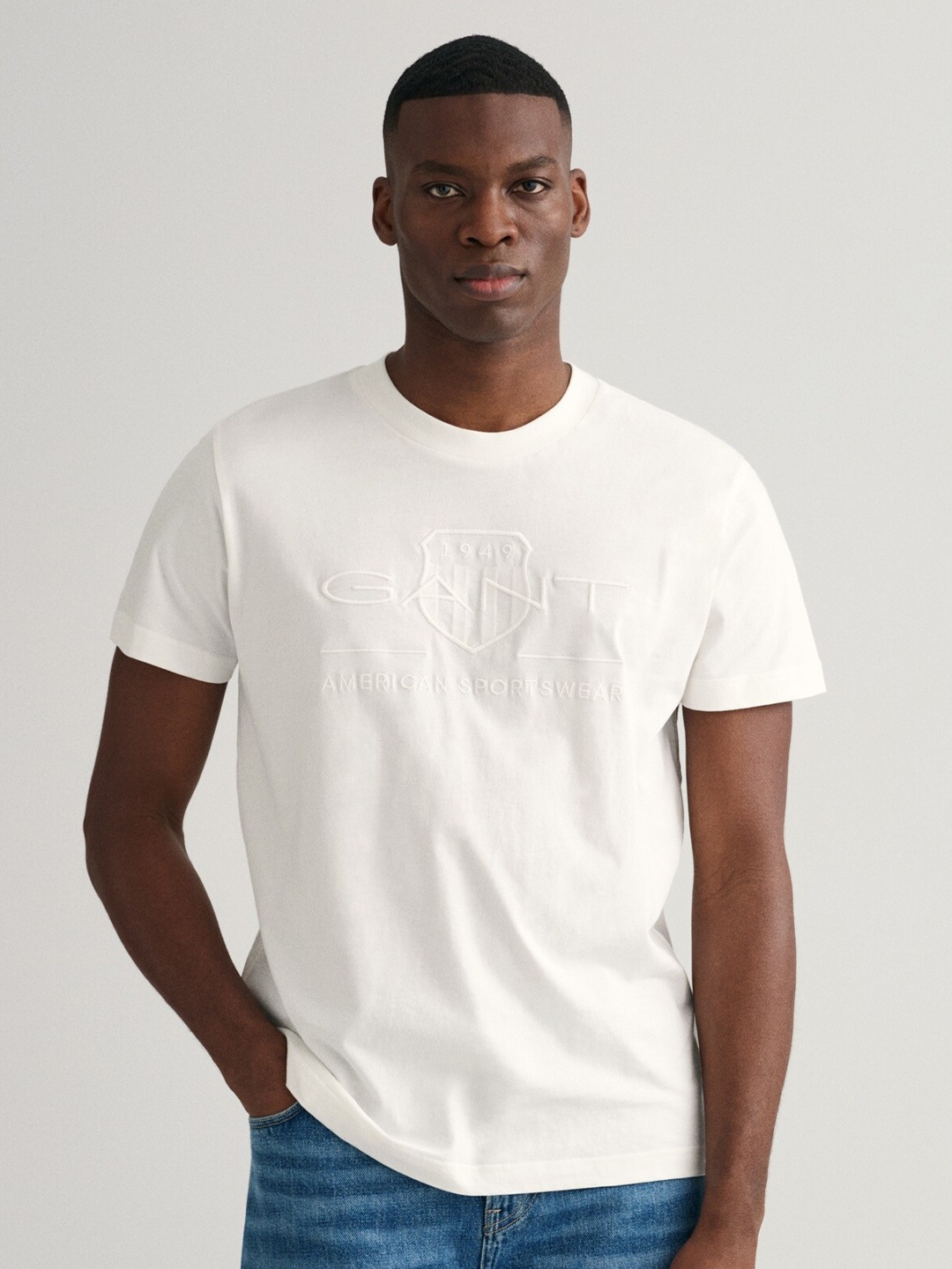 GANT Brand Logo Printed Round Neck Pure Cotton T-shirt, White
