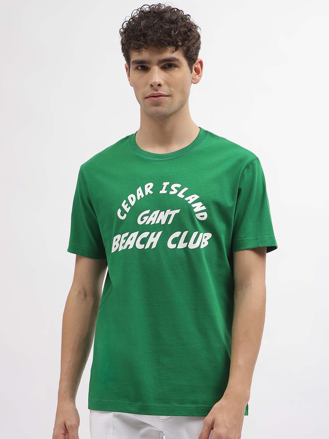

GANT Typography Printed Round Neck Pure Cotton T-shirt, Green