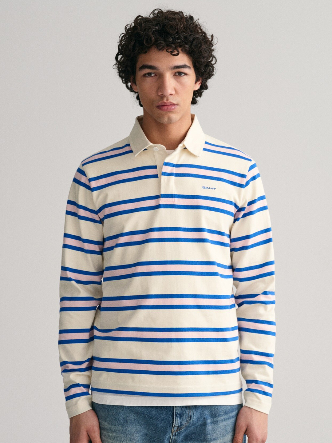 

GANT Striped Polo Collar Pure Cotton T-shirt, Cream