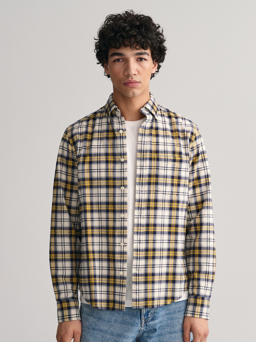 

GANT Checked Spread Collar Pure Cotton Casual Shirt, White