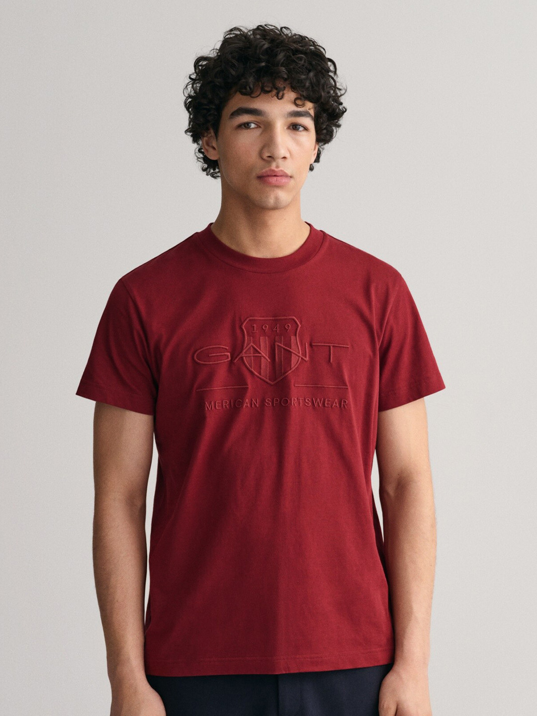 

GANT Brand Logo Printed Round Neck Pure Cotton T-shirt, Red