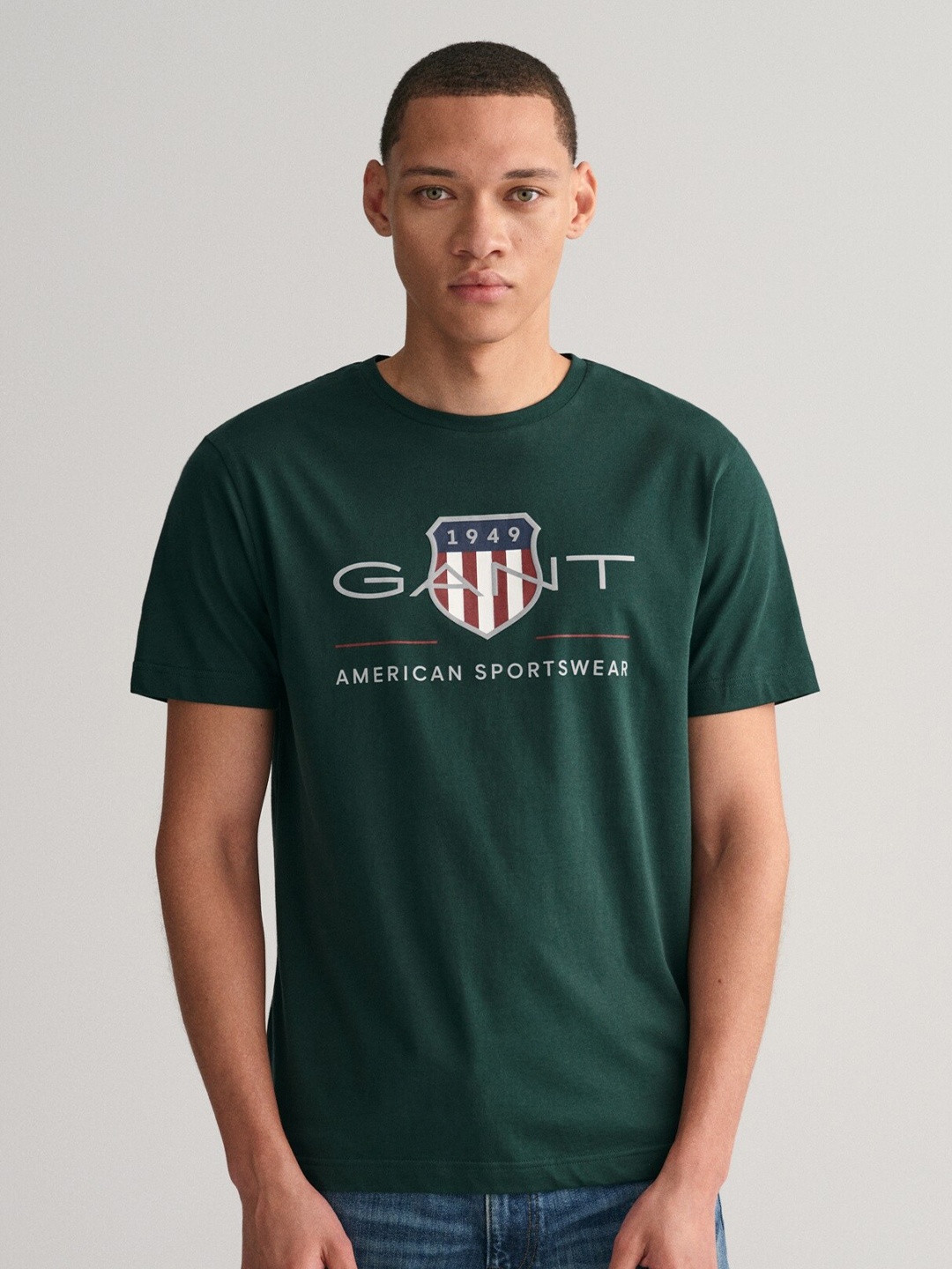 

GANT Brand Logo Printed Round Neck Pure Cotton T-shirt, Green
