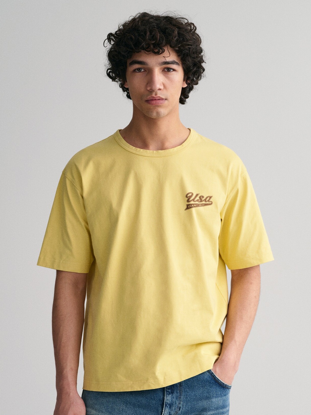 

GANT Relaxed Fit Typography Printed Round Neck Pure Cotton T-shirt, Yellow