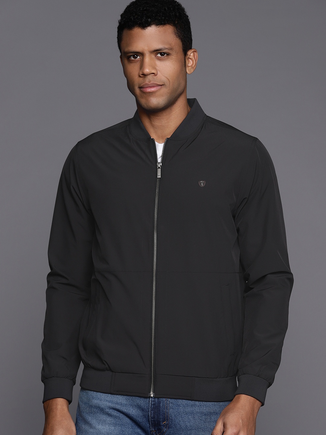 

Louis Philippe Solid Bomber Jacket, Black