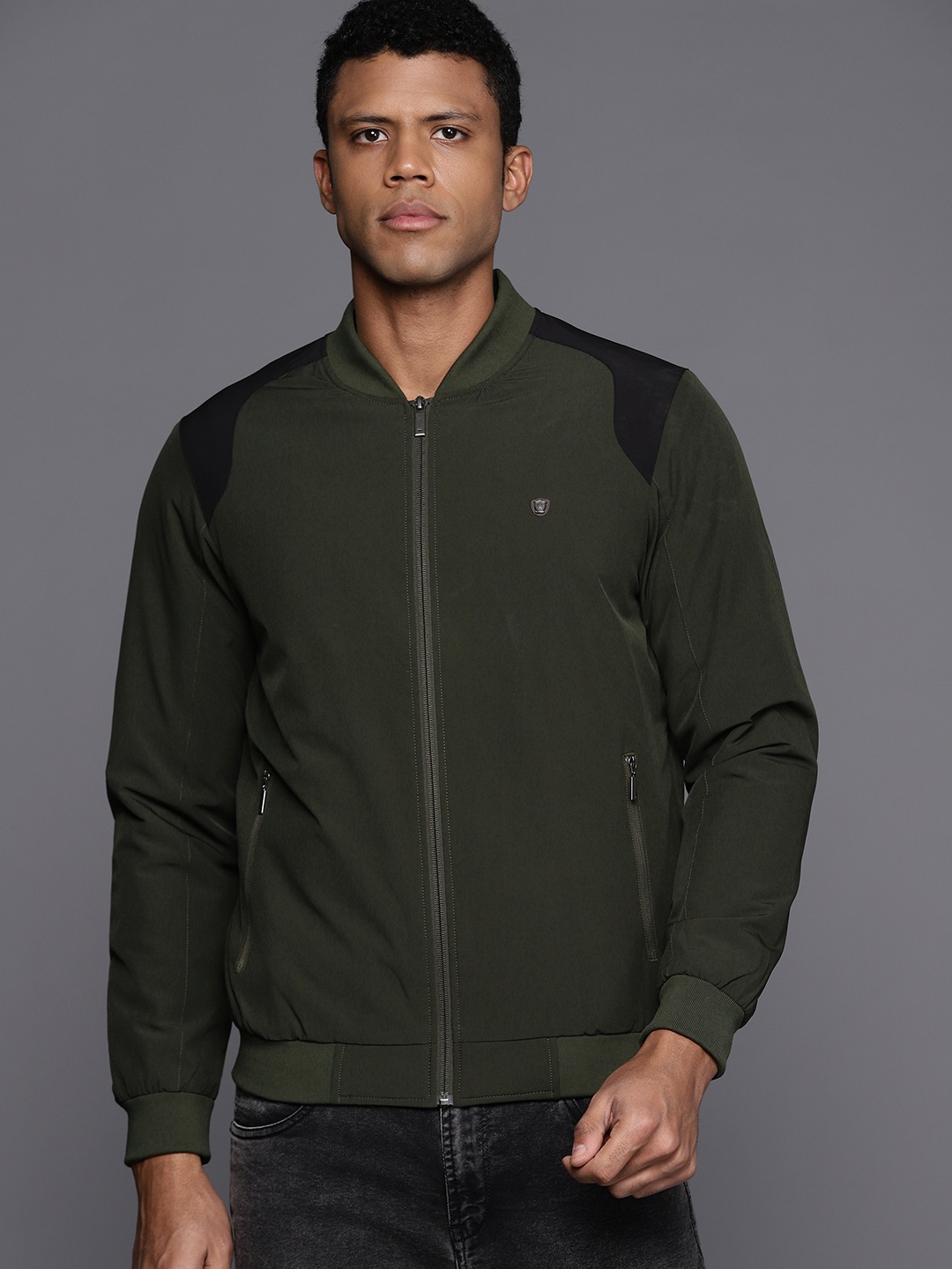 

Louis Philippe Stand Collar Bomber Jacket, Olive