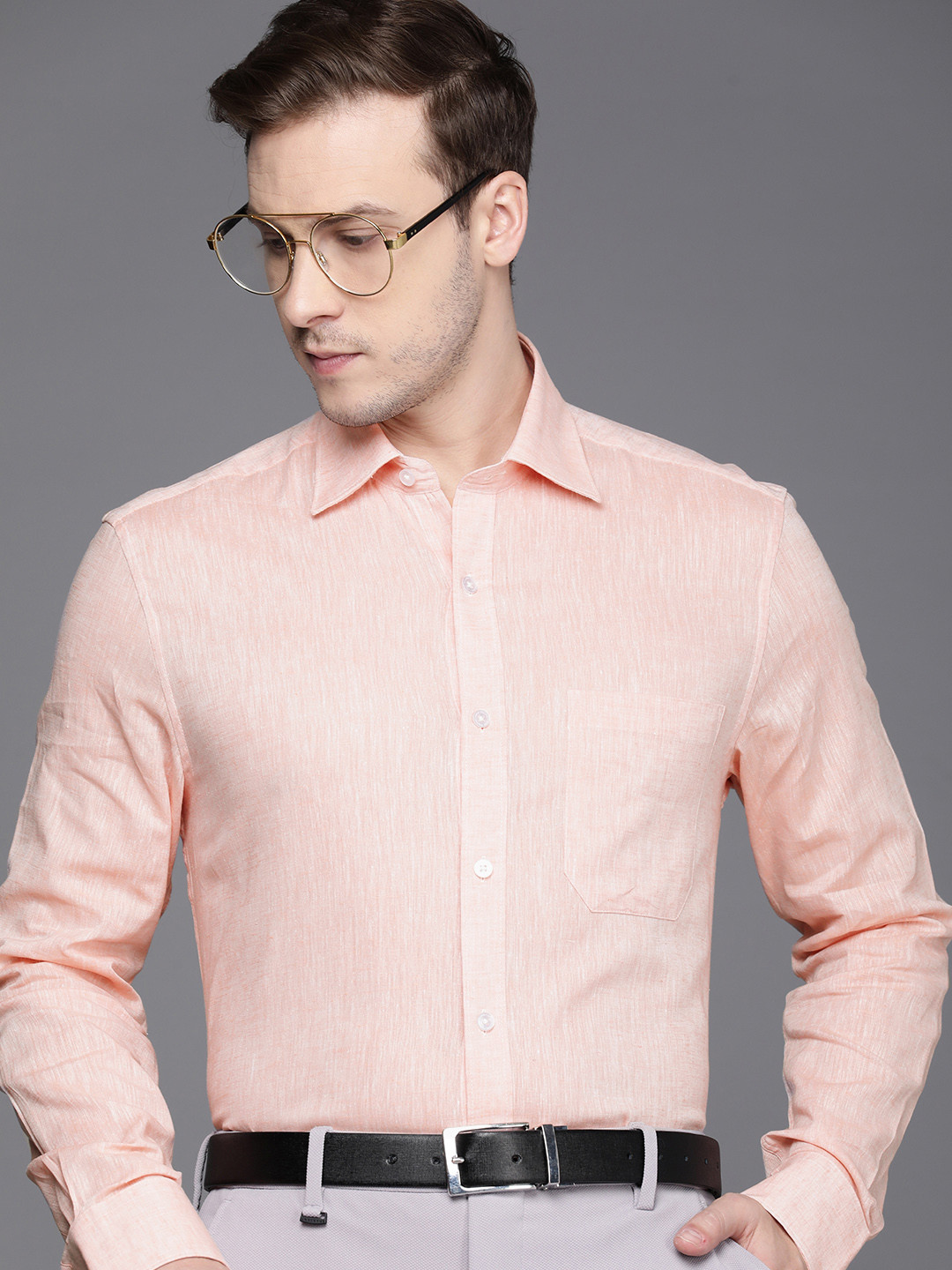 

Louis Philippe Cotton Linen Classic Fit Formal Shirt, Peach