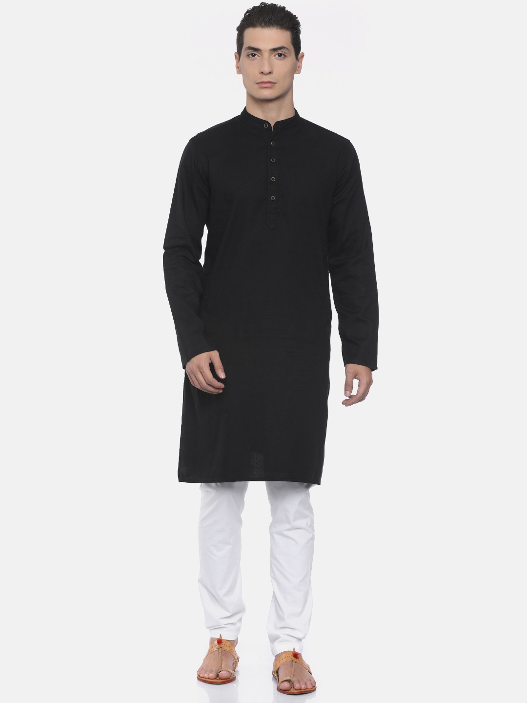 

Freehand by The Indian Garage Co Men Black White Solid Kurta with Pyjamas
