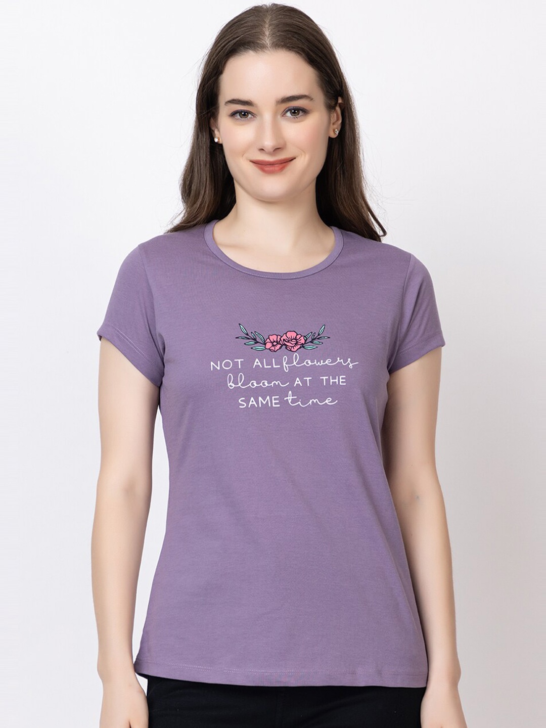 

UNEMODE Printed Round Neck Cotton Slim Fit T-shirt, Purple