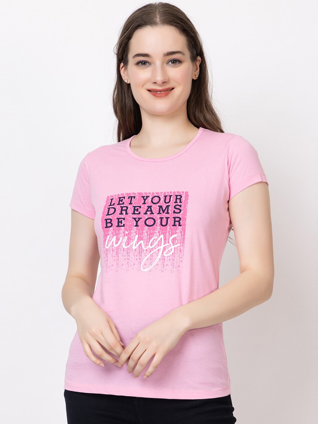 

UNEMODE Typography Printed Cotton T-shirt, Pink