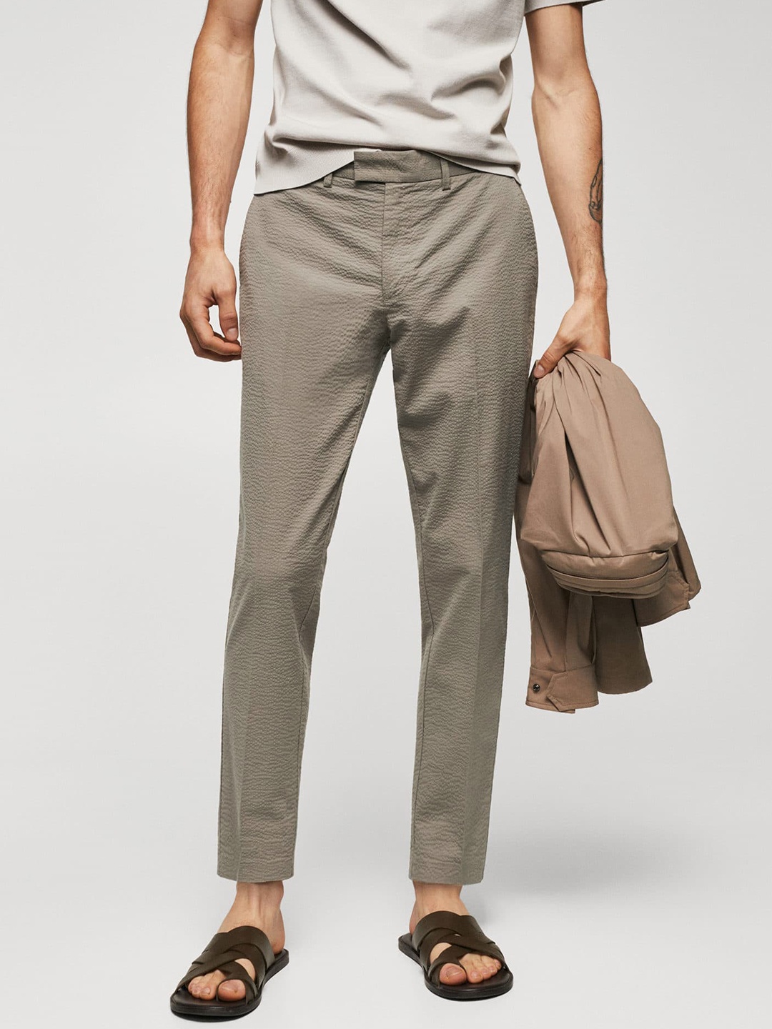 

MANGO MAN Textured Trousers, Taupe