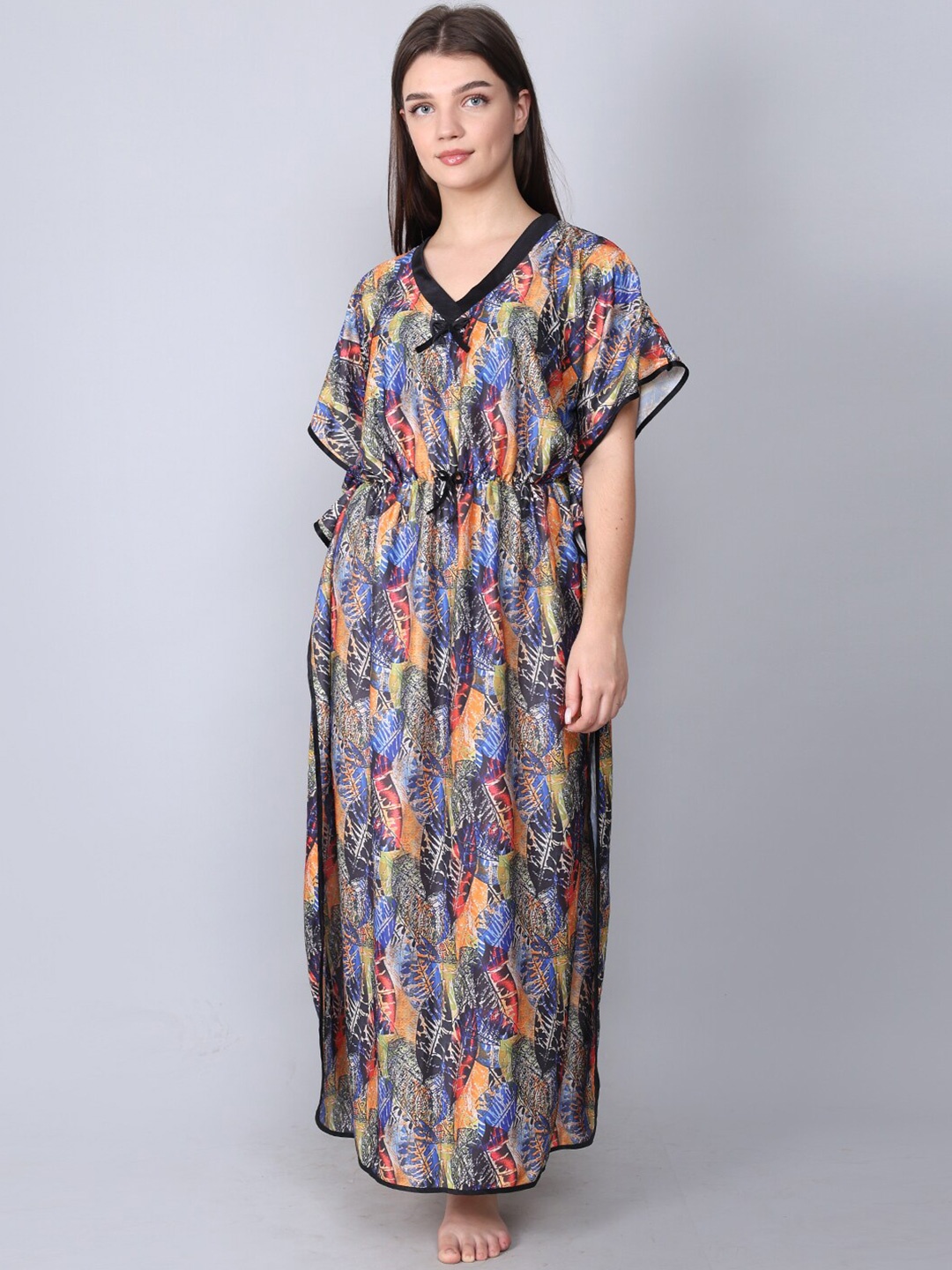

XPIOX Printed Maxi Kaftan Nightdress, Blue