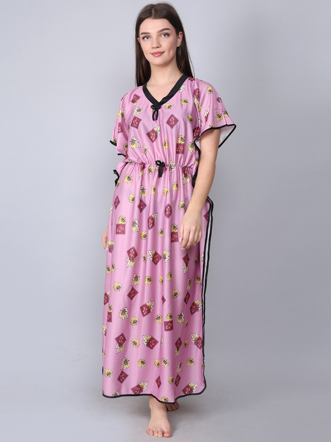 

XPIOX Printed Maxi Kaftan Nightdress, Purple