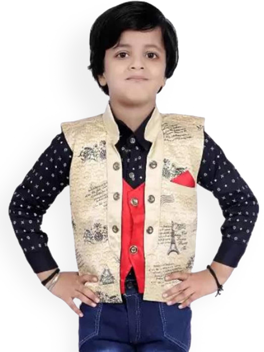 

BAESD Boys Pure Cotton Shirt With Trousers & Waistcoat 3-Pcs Suit Set, Blue