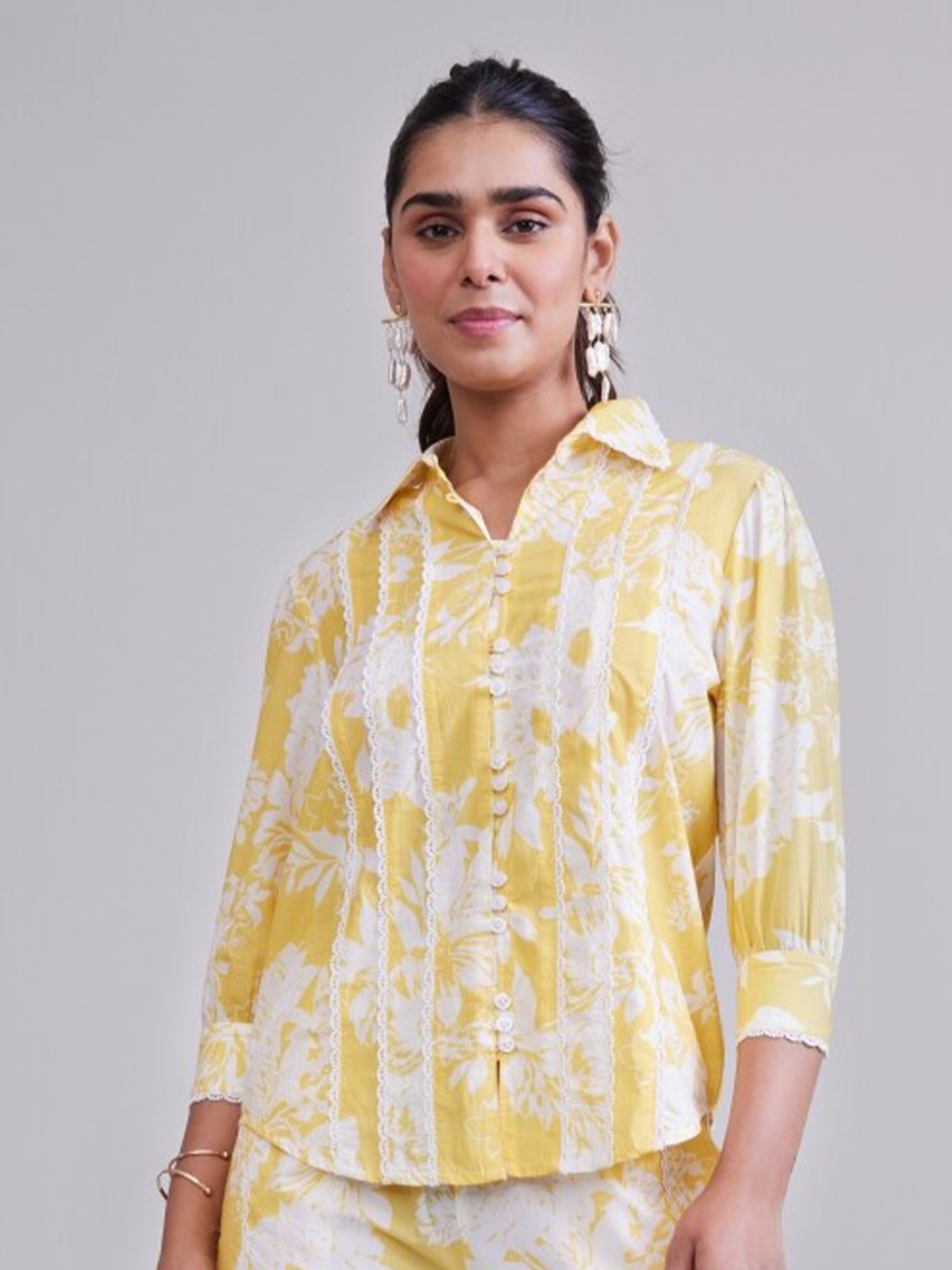 

Style Island Floral Print Cotton Shirt Style Top, Yellow