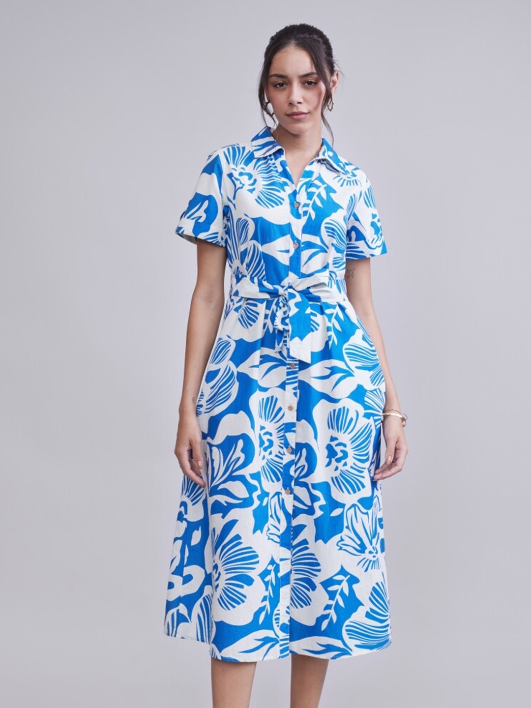 Style Island Floral Print Georgette A-Line Dress, White
