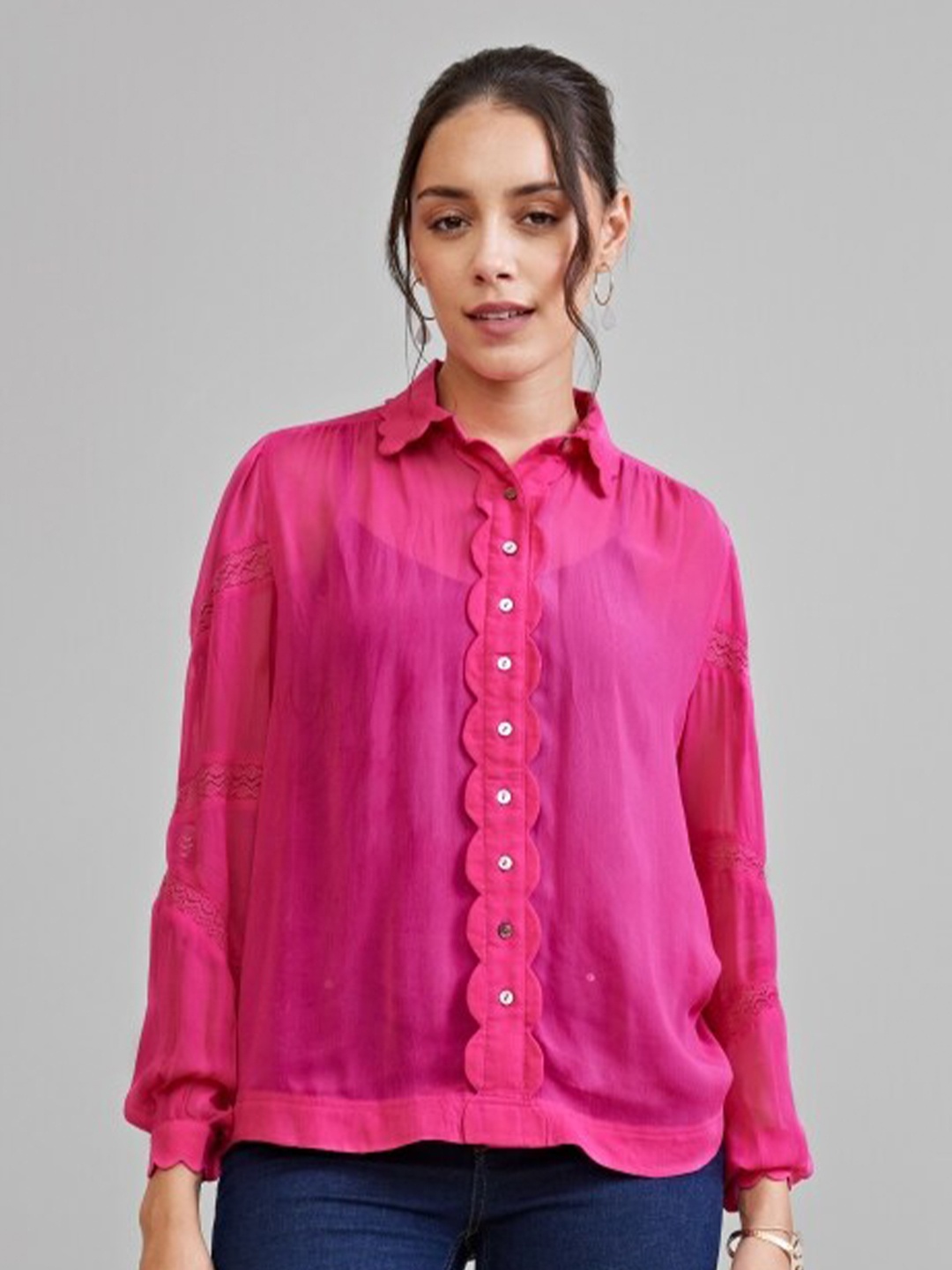 

Style Island Bohemian Georgette Shirt Style Top, Pink