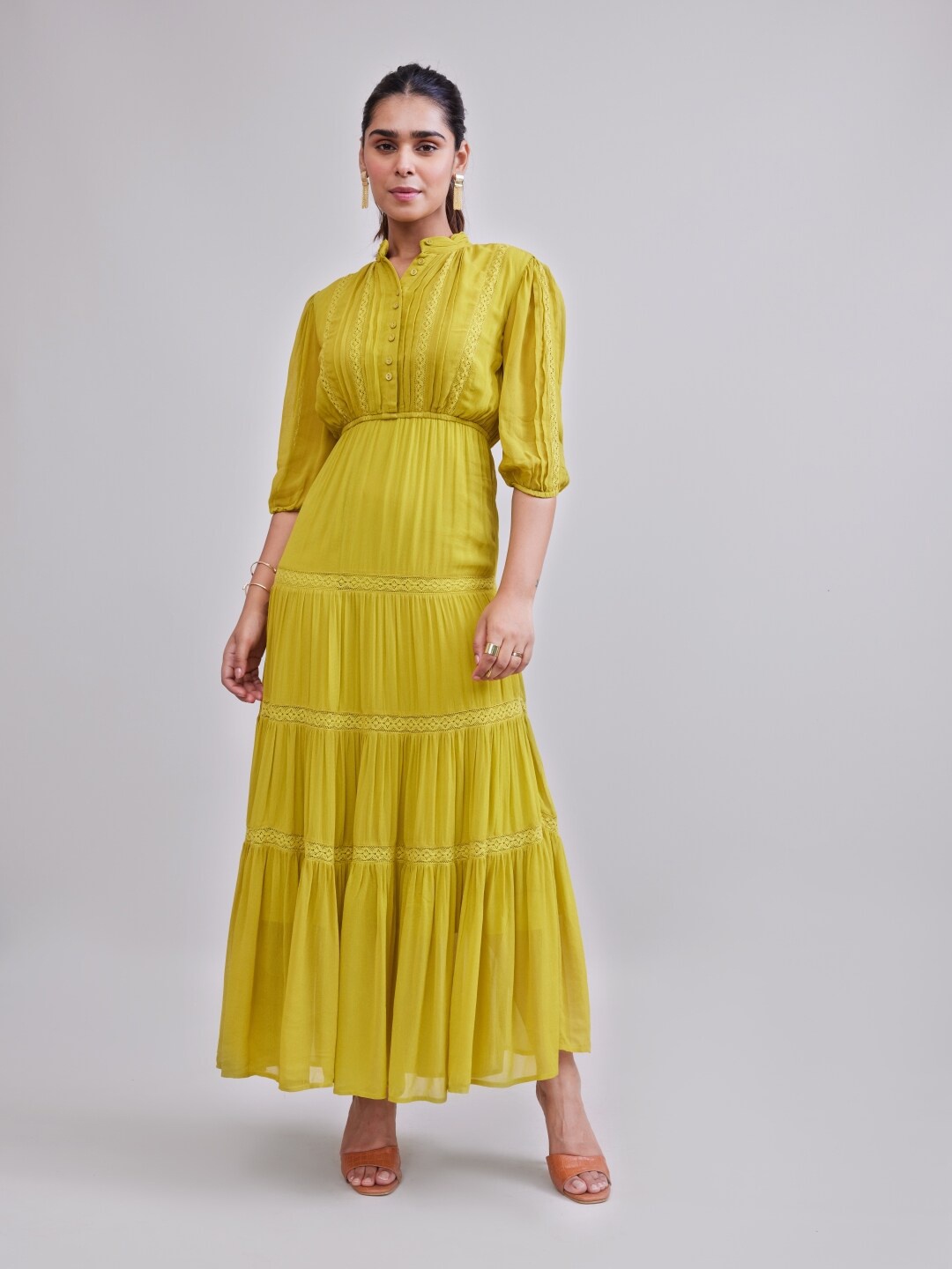 

Style Island Mandarin Collar Lace Maxi Dress, Mustard