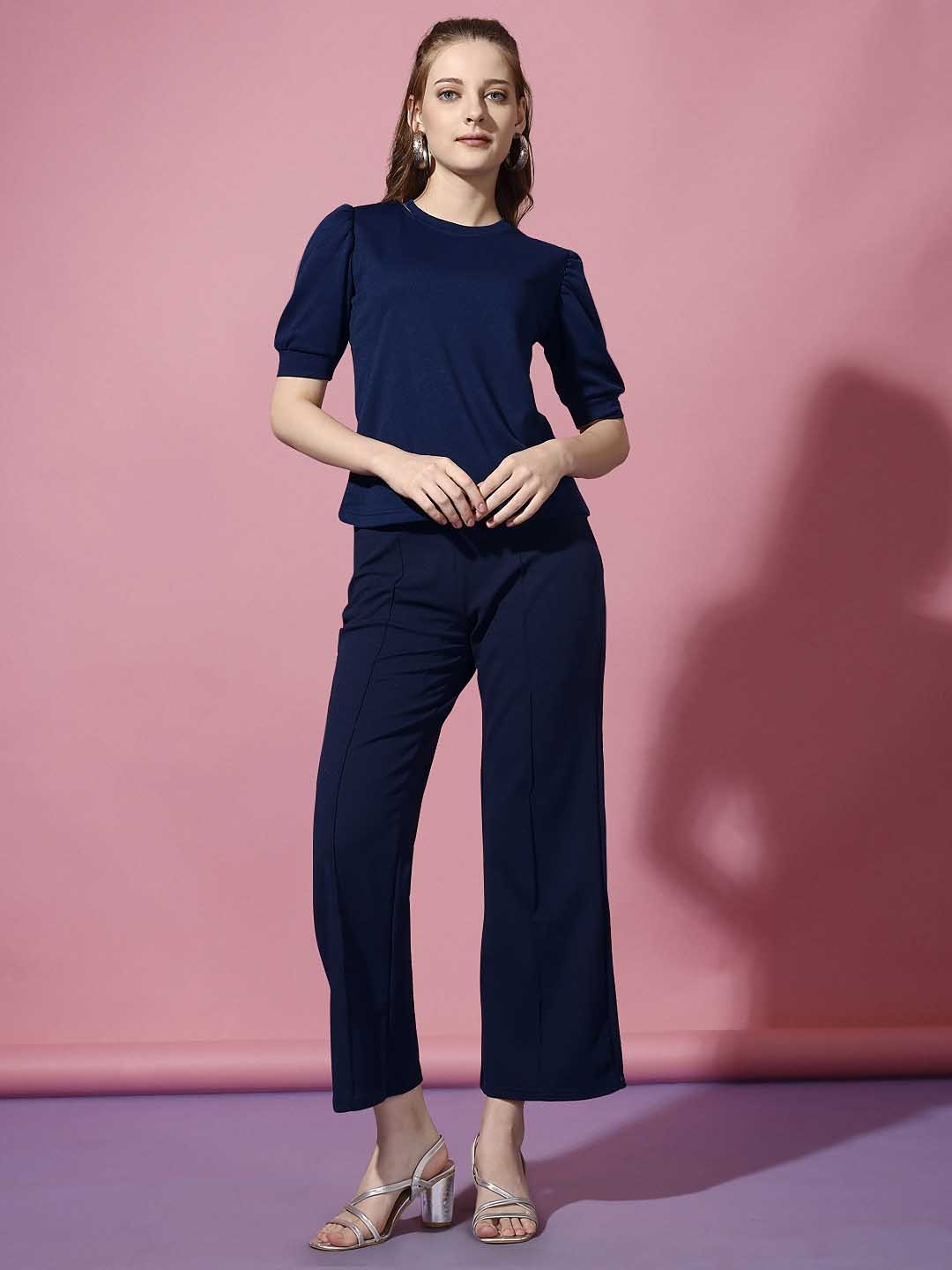 

WESTHOOD Puffed Sleeves Top With Trousers, Blue