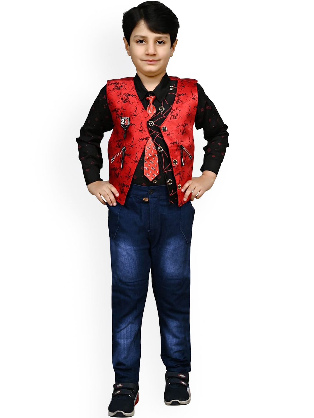 

BAESD Boys Pure Cotton Shirt With Trousers & Waistcoat 3-Pcs Suit Set, Red