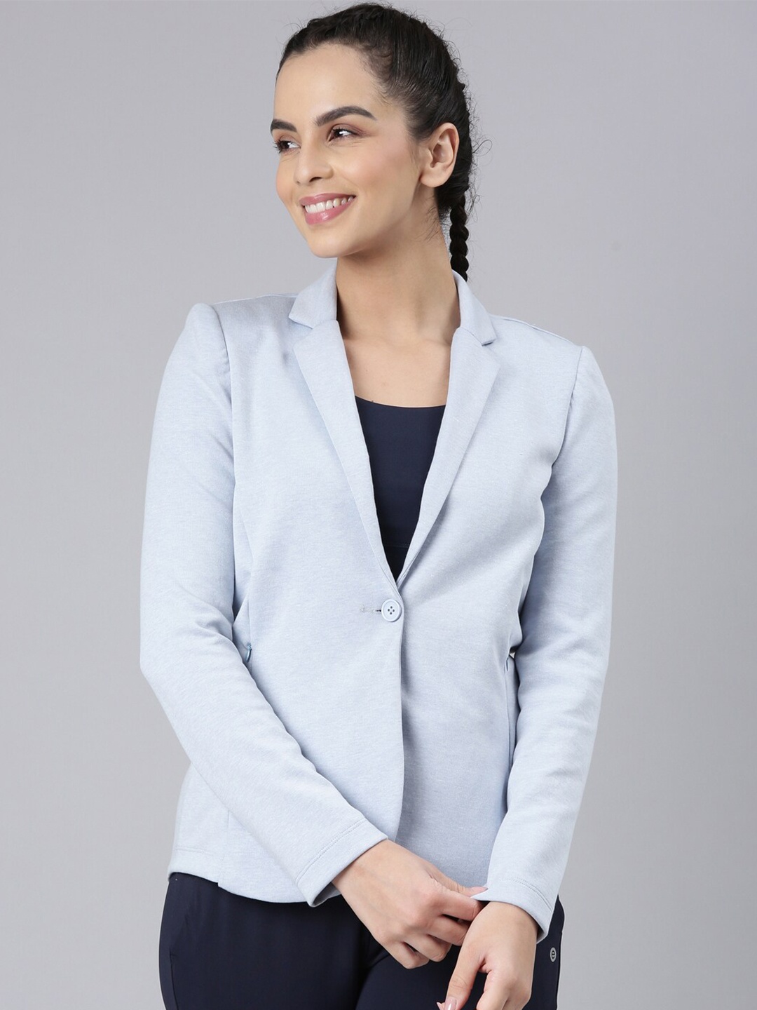 

Enamor Notched Lapel Single Breasted Blazers, Blue