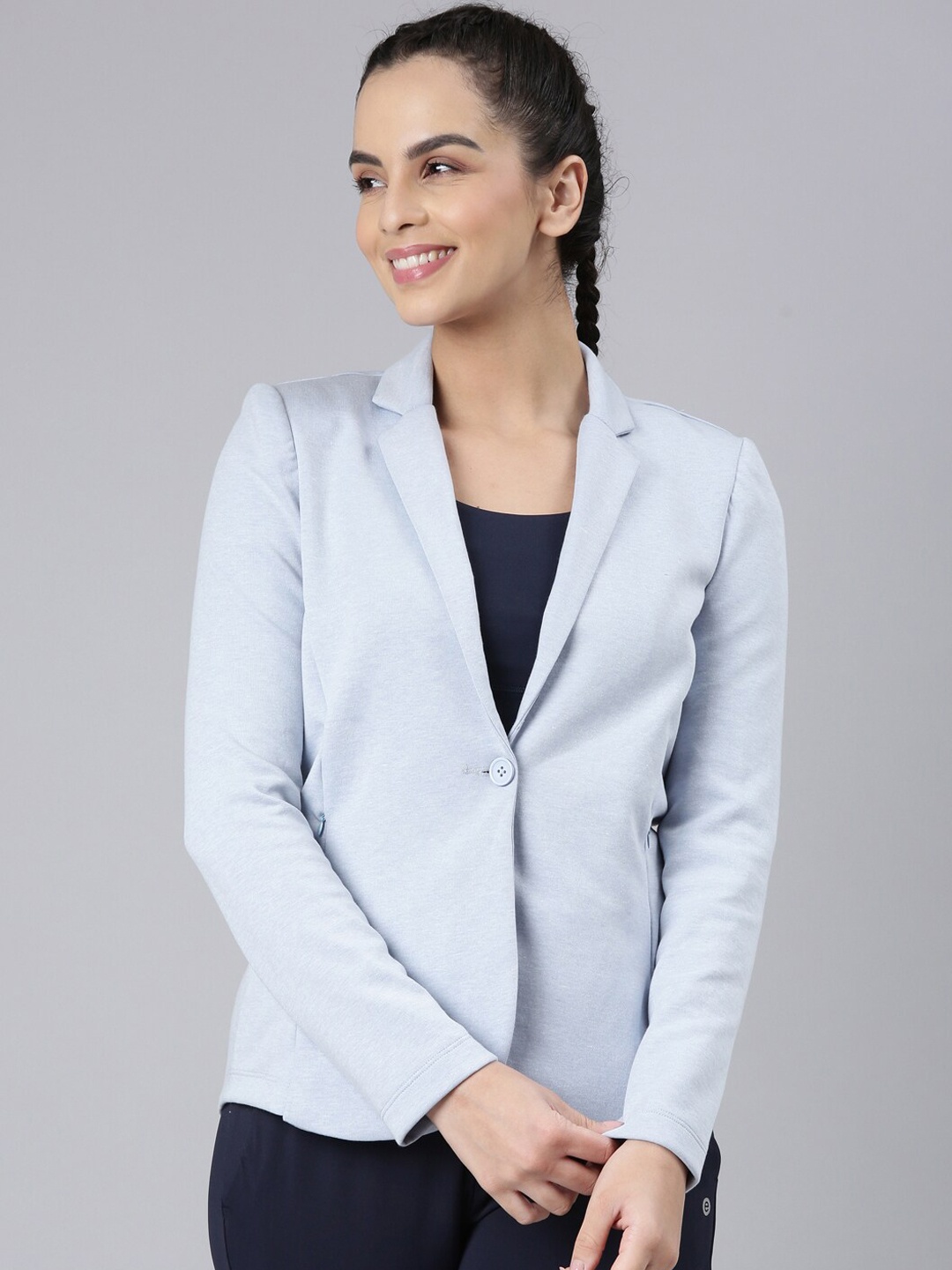Enamor Notched Lapel Single Breasted Blazers, Blue