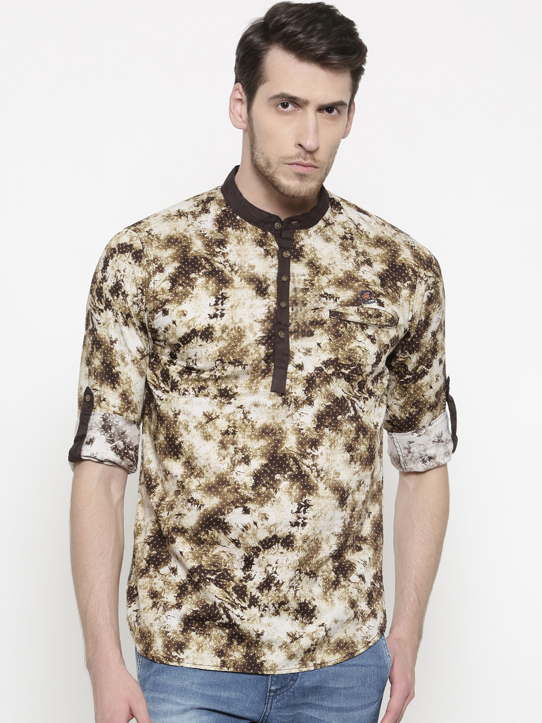 

The Indian Garage Co Men Brown & Green Printed Straight Kurta