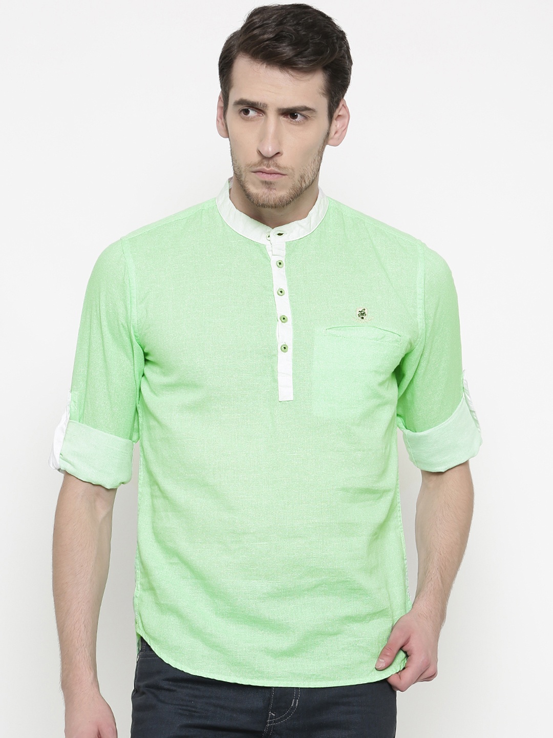 

The Indian Garage Co Men Green Printed Straight Kurta