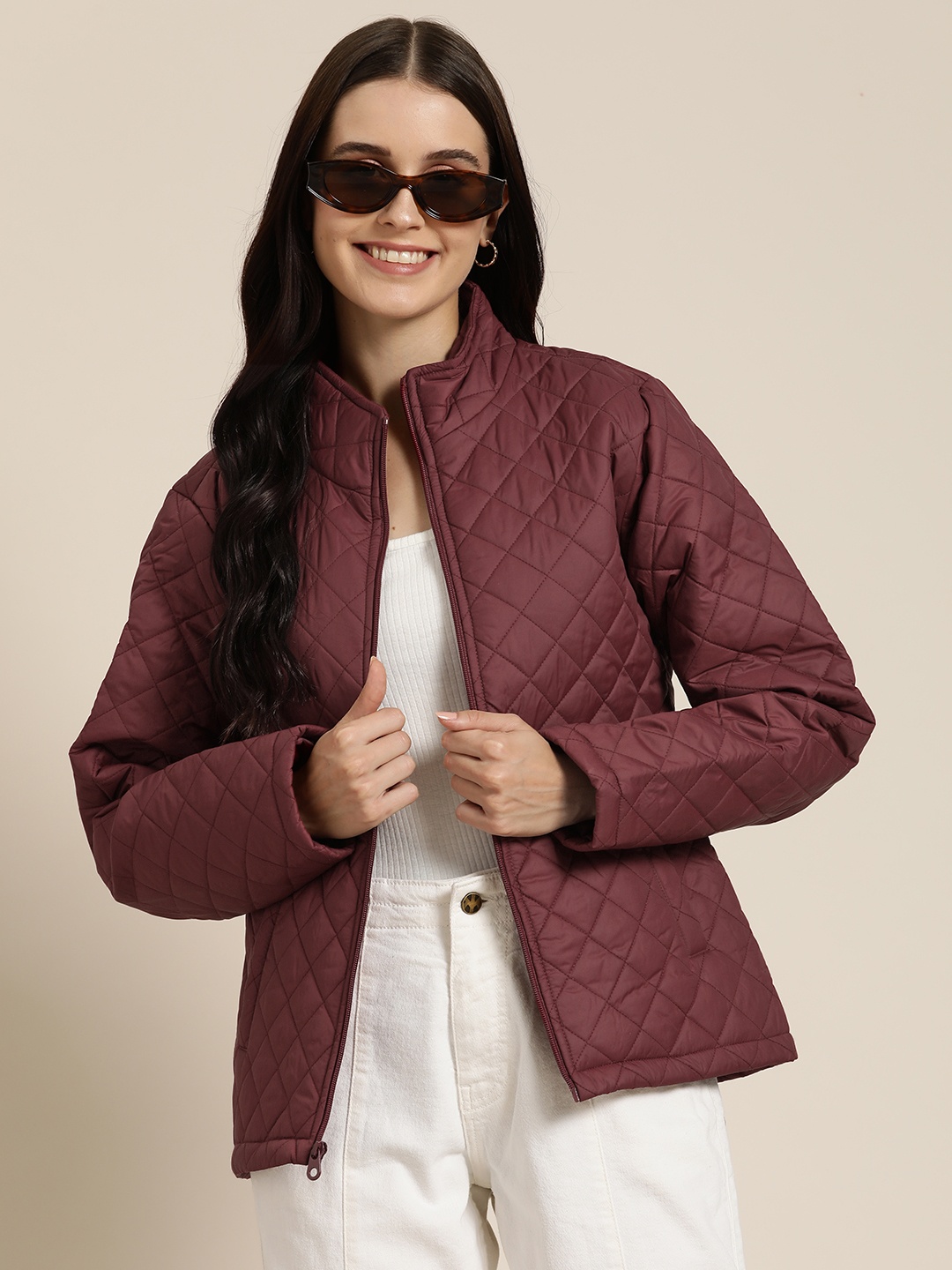 

HERE&NOW Mock Collar Quilted Jacket, Burgundy