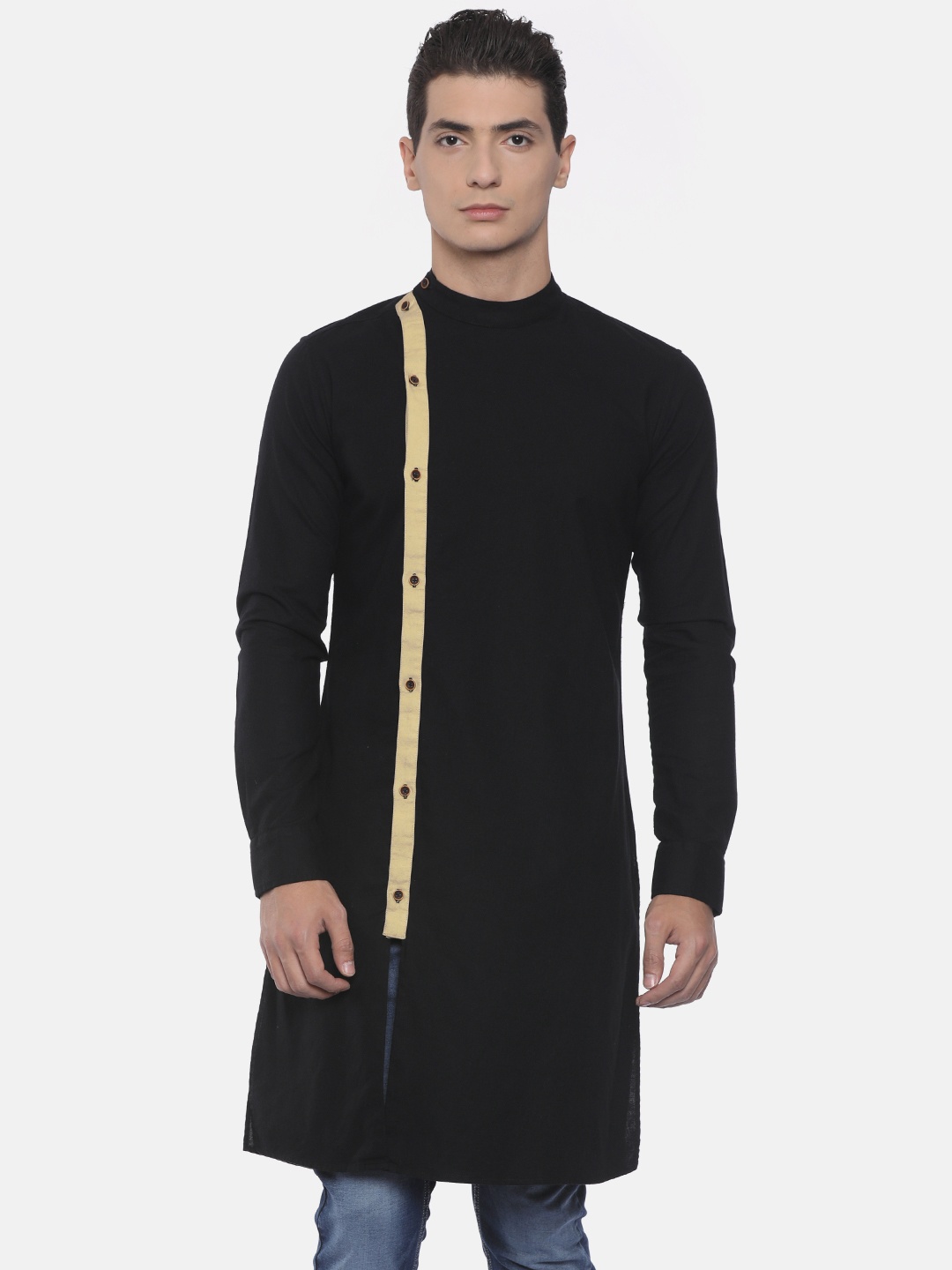 

Freehand Men Black Solid Slim Fit Straight Kurta