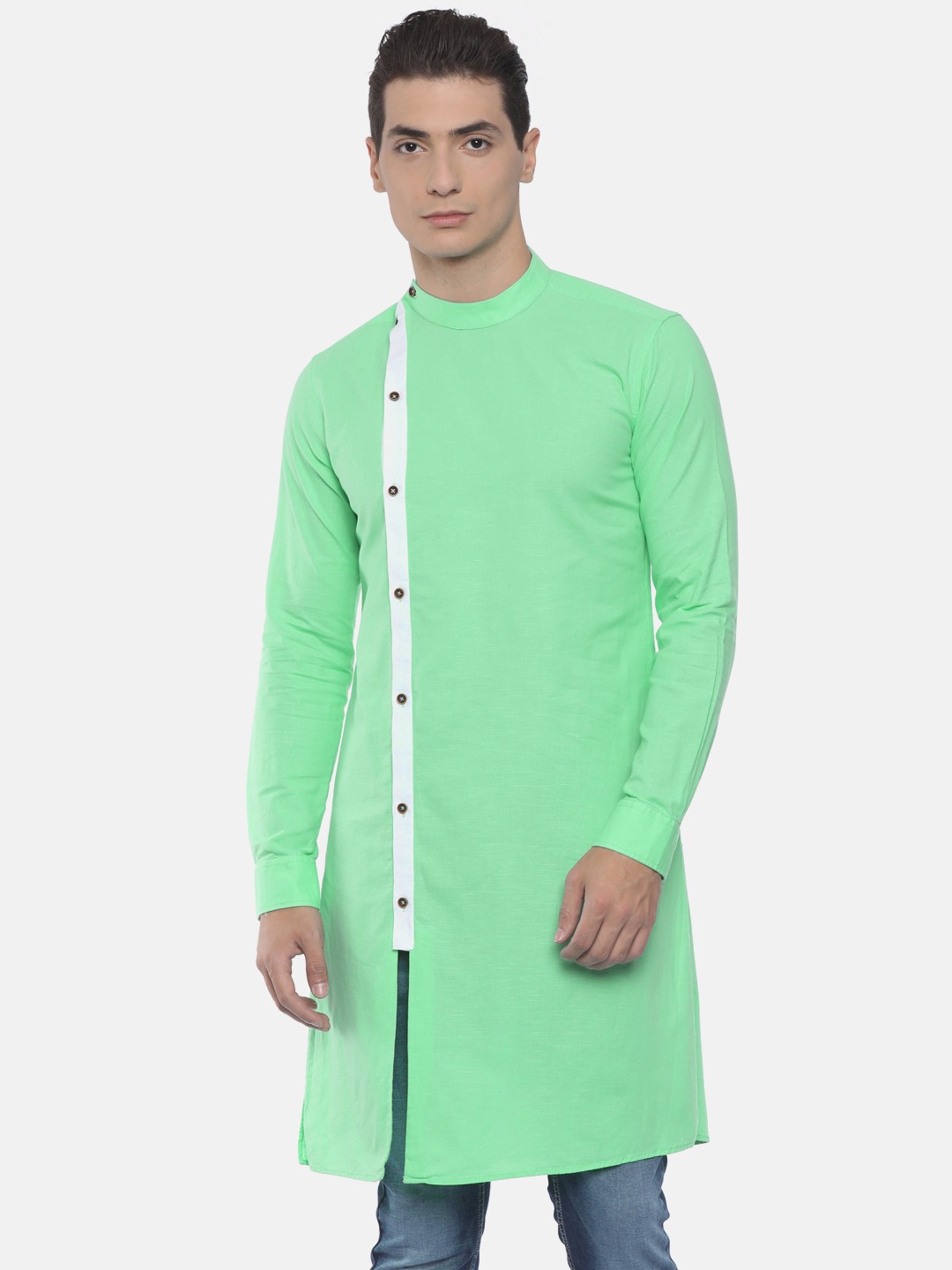 

Freehand Men Green Solid Slim Fit Straight Kurta