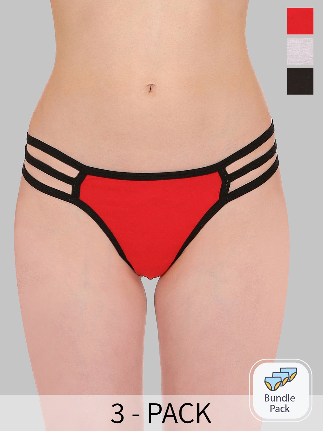 

SELFCARE Pack Of 3 Low-Rise Anti-Odour Pure Cotton Thong Briefs, Black