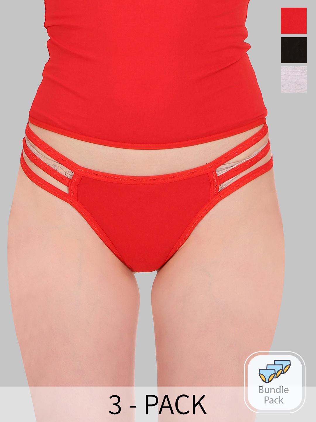 

SELFCARE Pack Of 3 Low-Rise Anti-Odour Pure Cotton Thong Briefs, Red