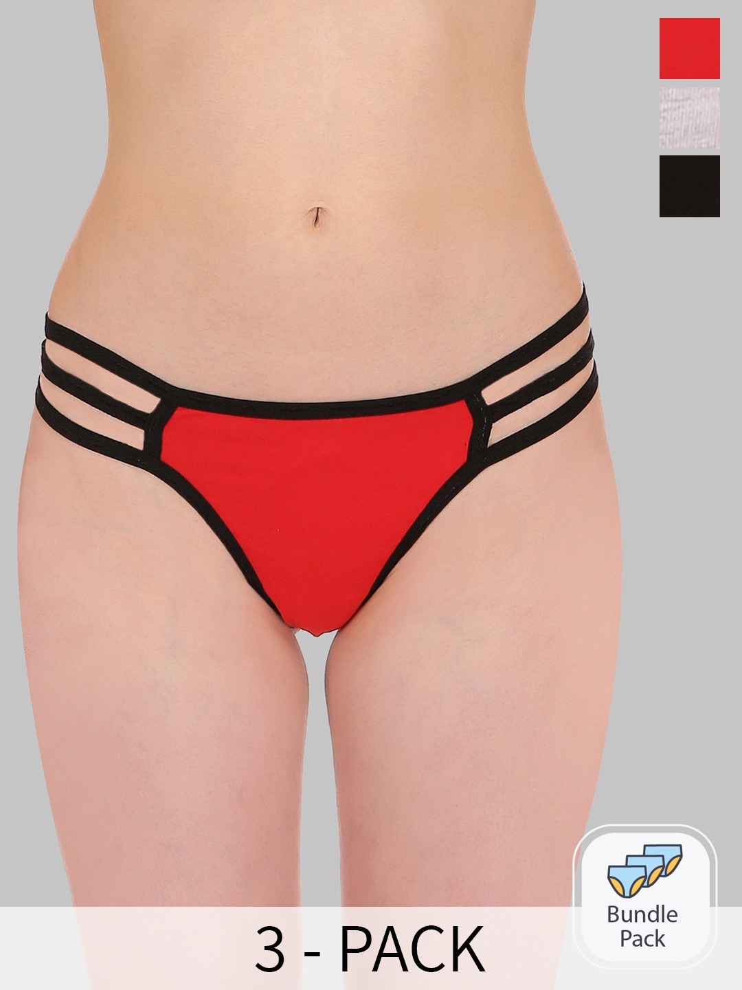 

SELFCARE Women Pack Of 3 Pure Cotton Anti-Odour Low-Rise Thong Briefs, Red
