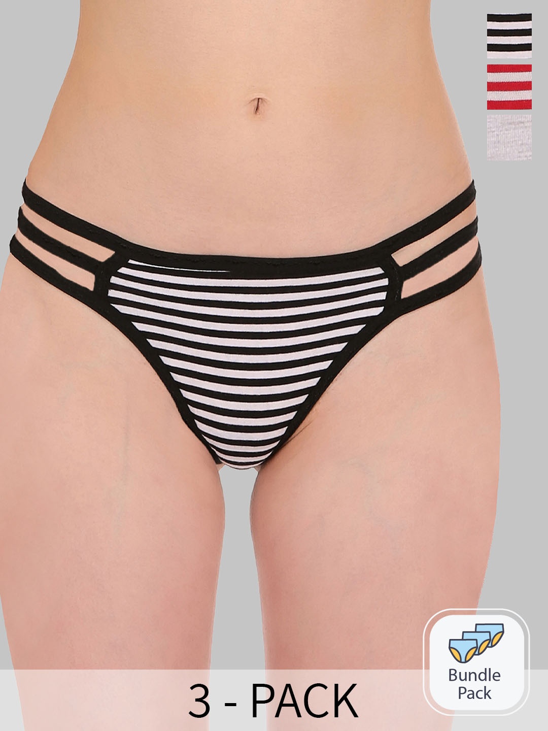 

SELFCARE Pack Of 3 Low-Rise Anti-Odour Pure Cotton Honeymoon Thong Briefs, Black