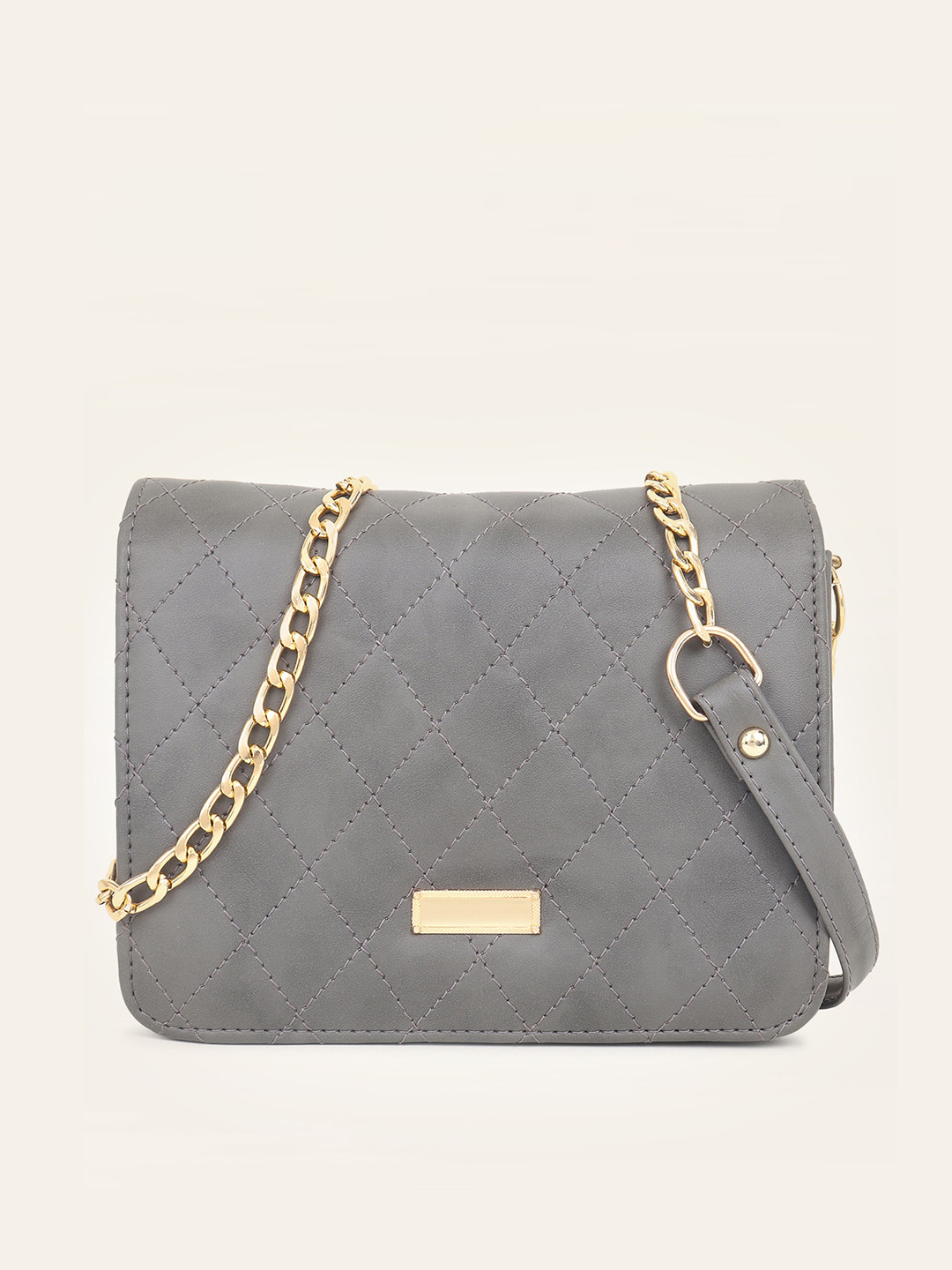 

DressBerry Grey Quilted Structured Sling Bag