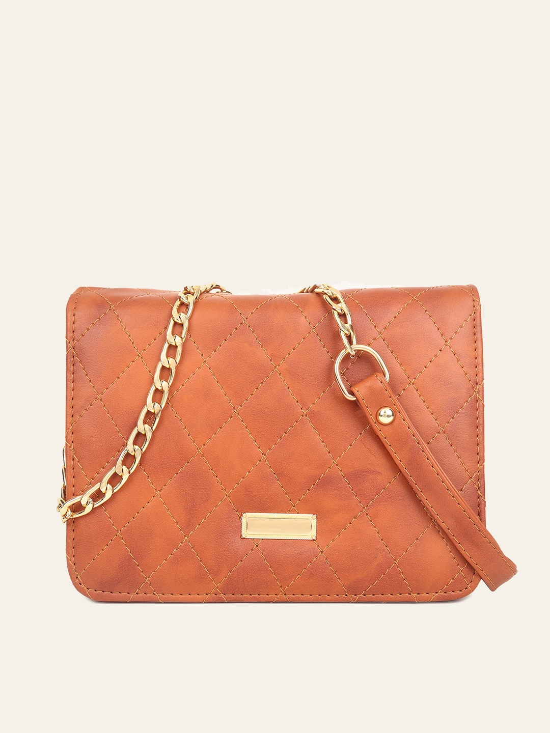 

DressBerry Textured Quilted Structured Sling Bag, Tan